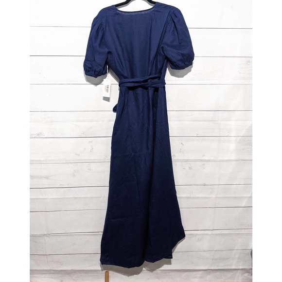 NWT Reformation Weiss Linen Wrap Midi Dress Danube Blue Women's Size XL - Picture 7 of 11